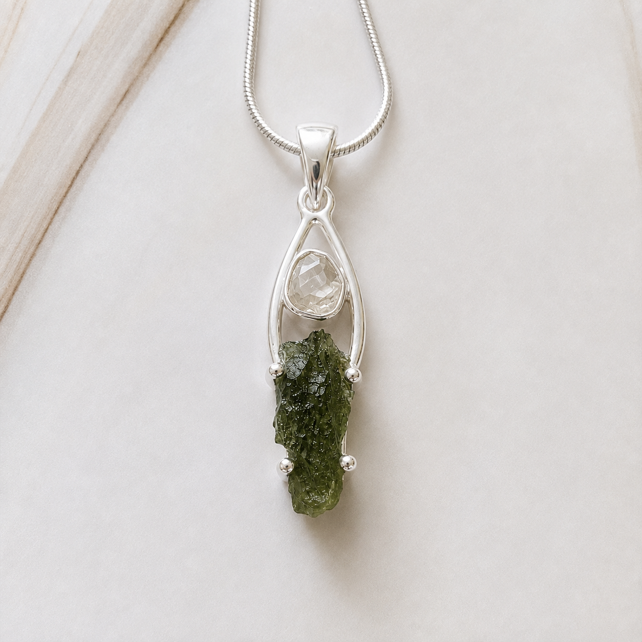 Moldavite with Herkimer Diamond Pendant