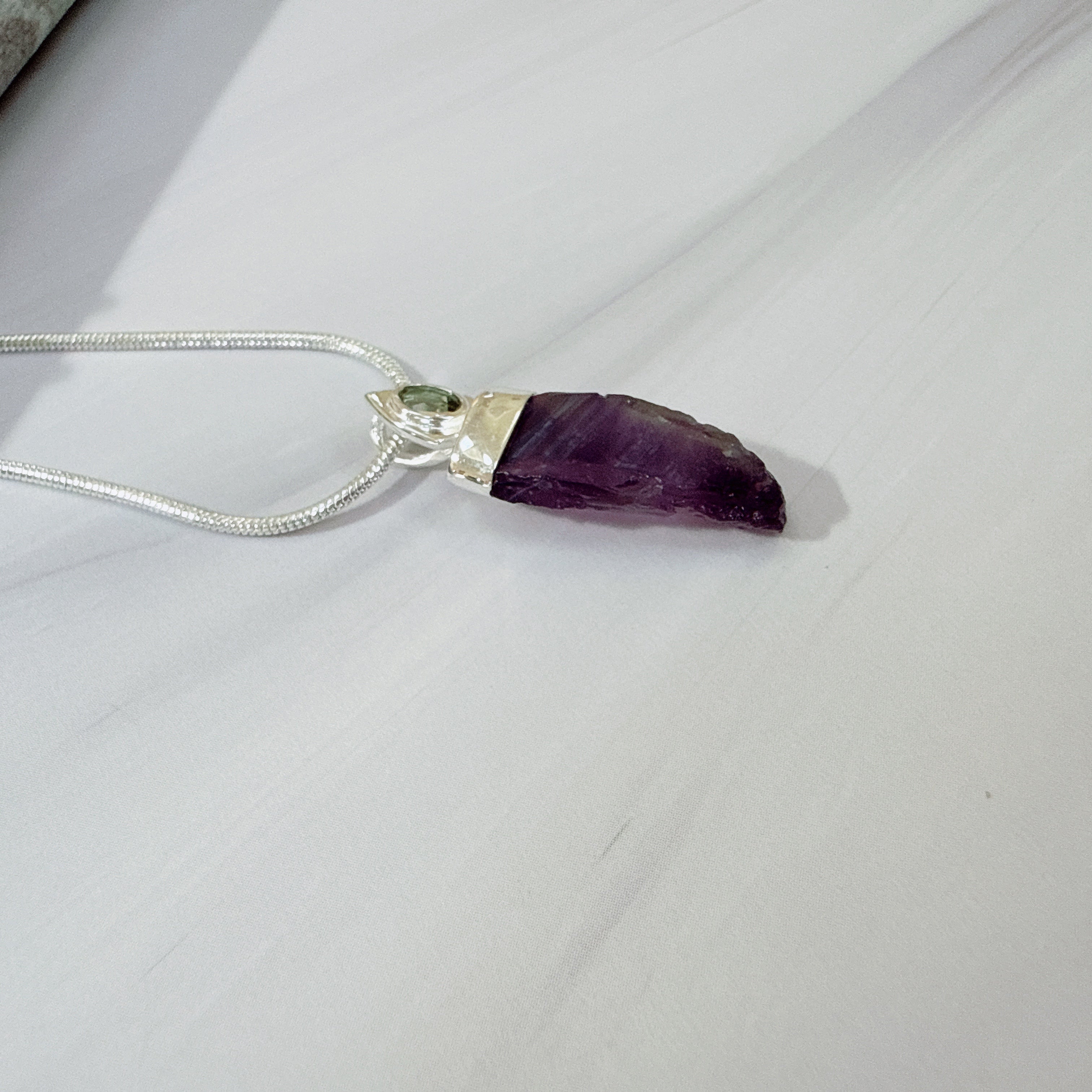Designer Amethyst & Faceted Moldavite Pendant