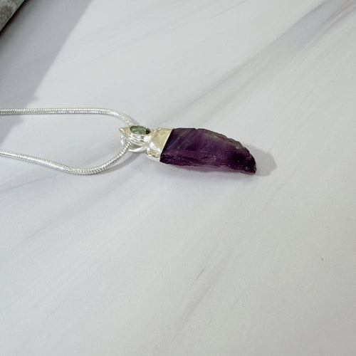 Designer Amethyst & Faceted Moldavite Pendant
