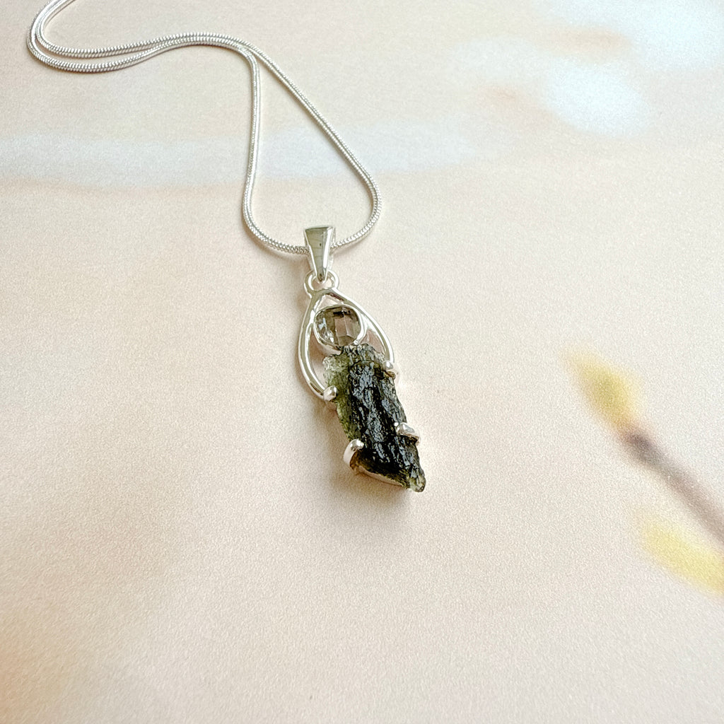 Moldavite & Herkimer Pendant