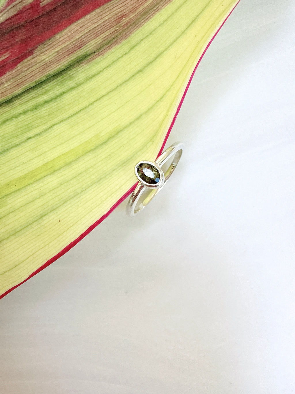 Faceted Moldavite Ring