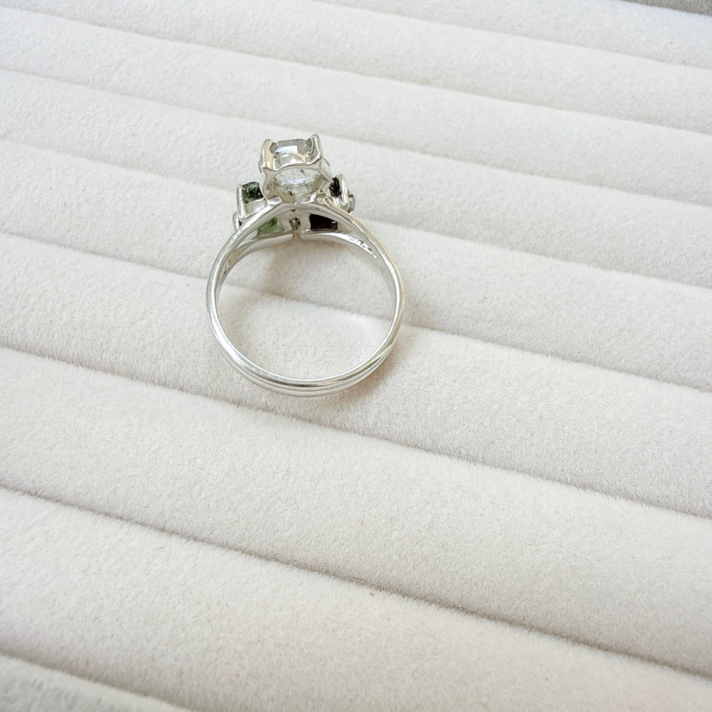 Moldavite, Herkimer Diamond & Meteorite Campo del Cielo Ring