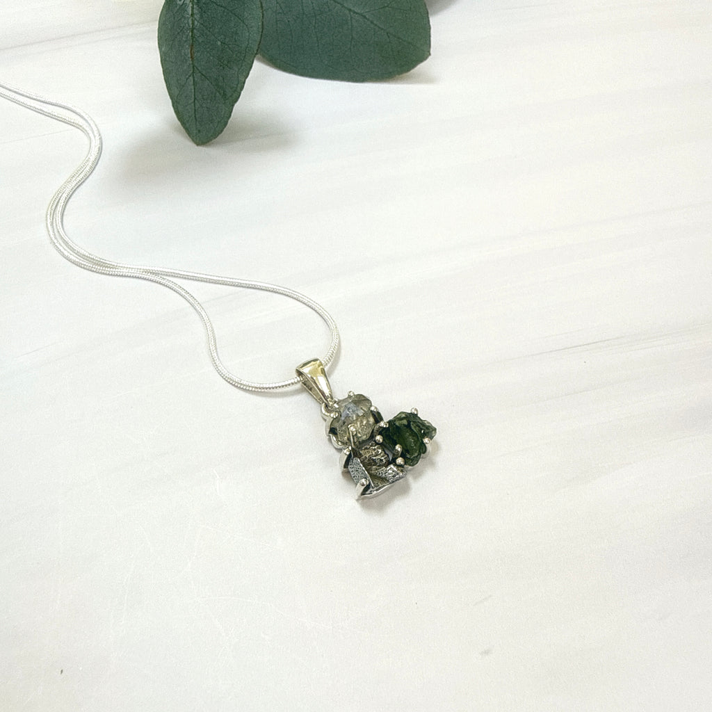 Moldavite, Herkimer Diamond & Campo del Cielo Pendant