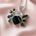 Designer – Moldavite, Black Tourmaline & Herkimer Diamond Pendant