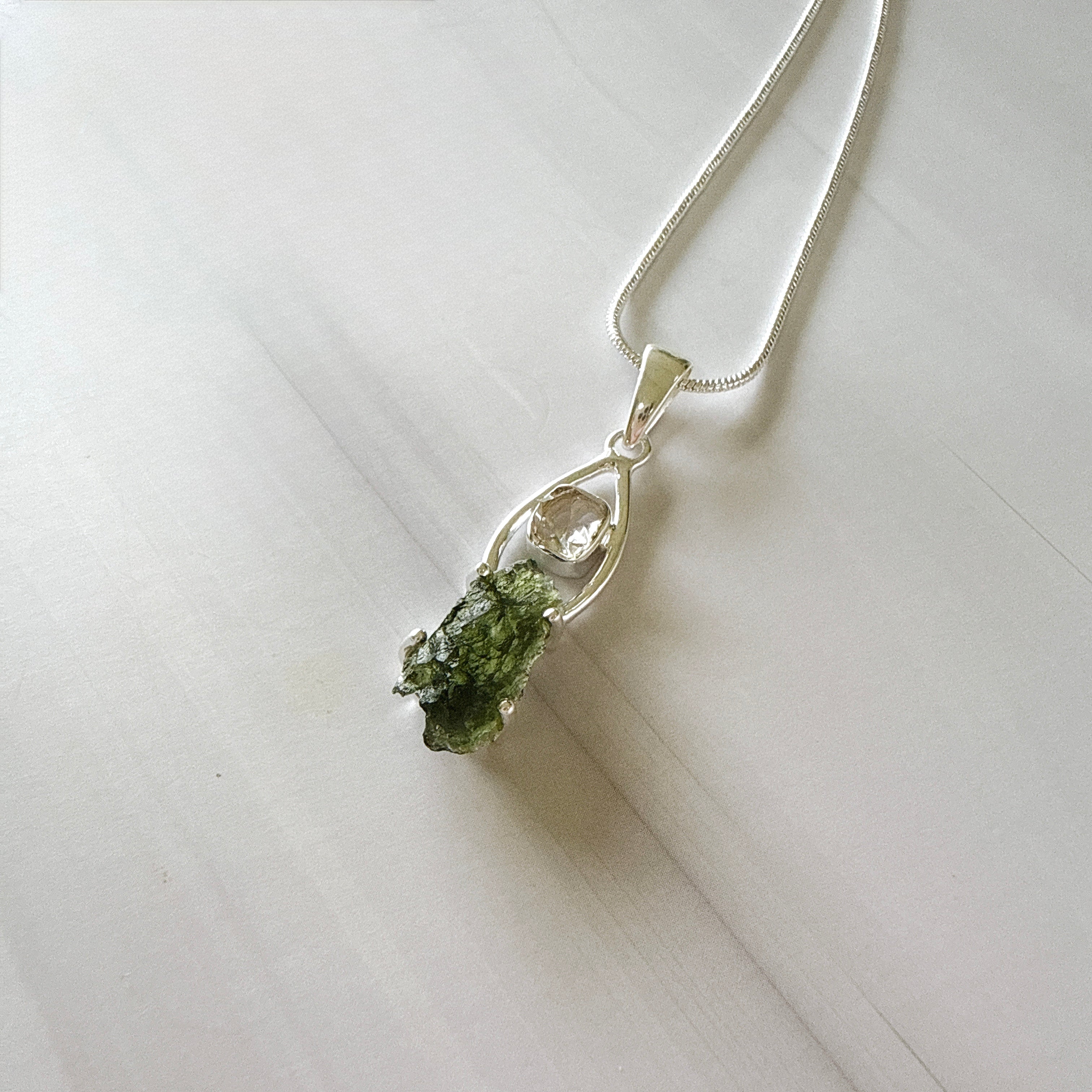 Moldavite & Herkimer Diamond Pendant