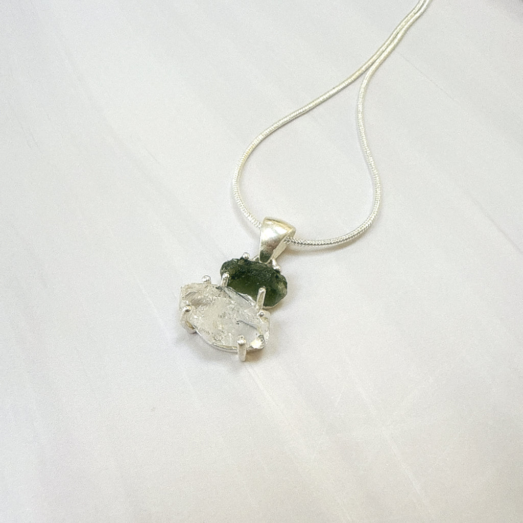Moldavite with Herkimer Diamond Pendant
