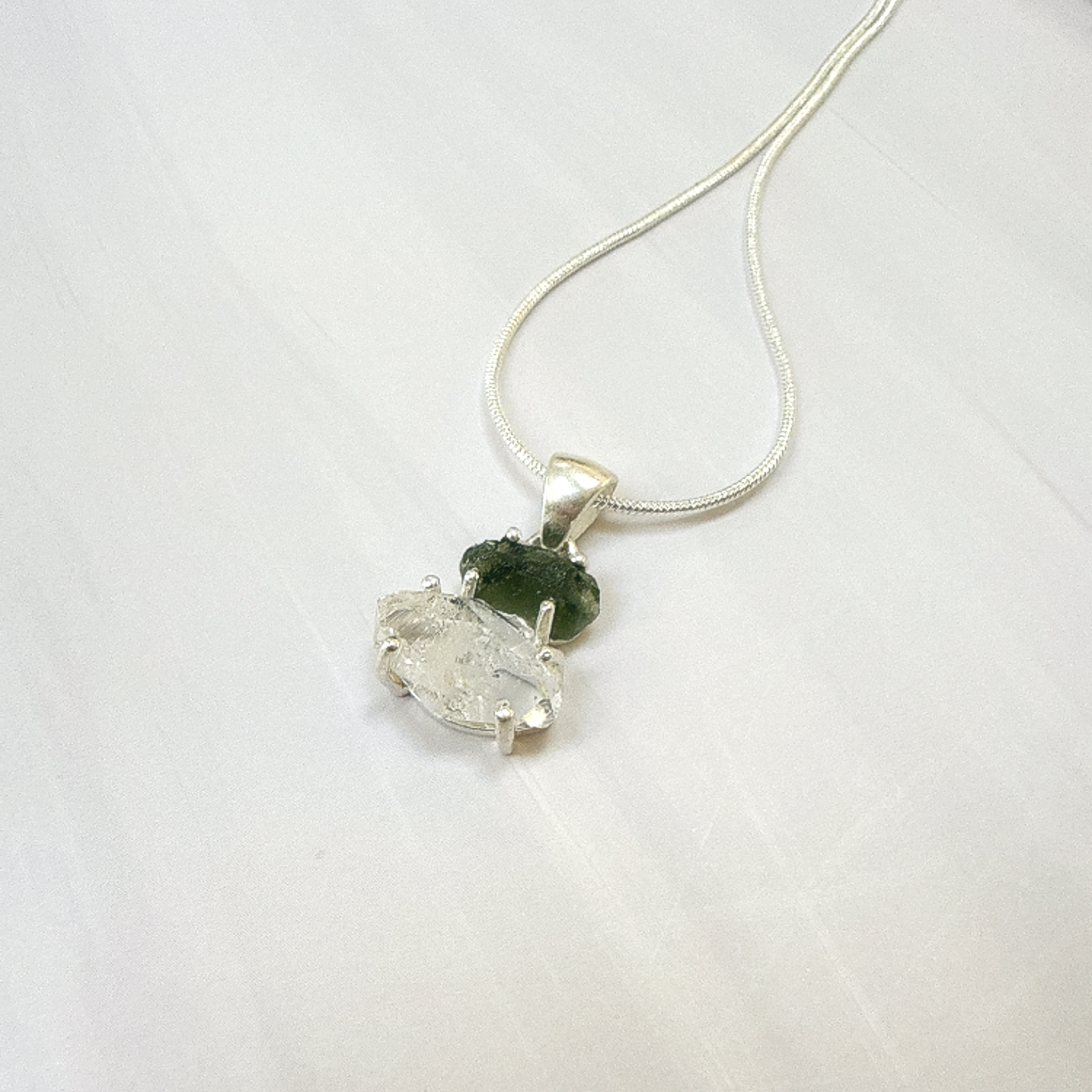 Moldavite with Herkimer Diamond Pendant