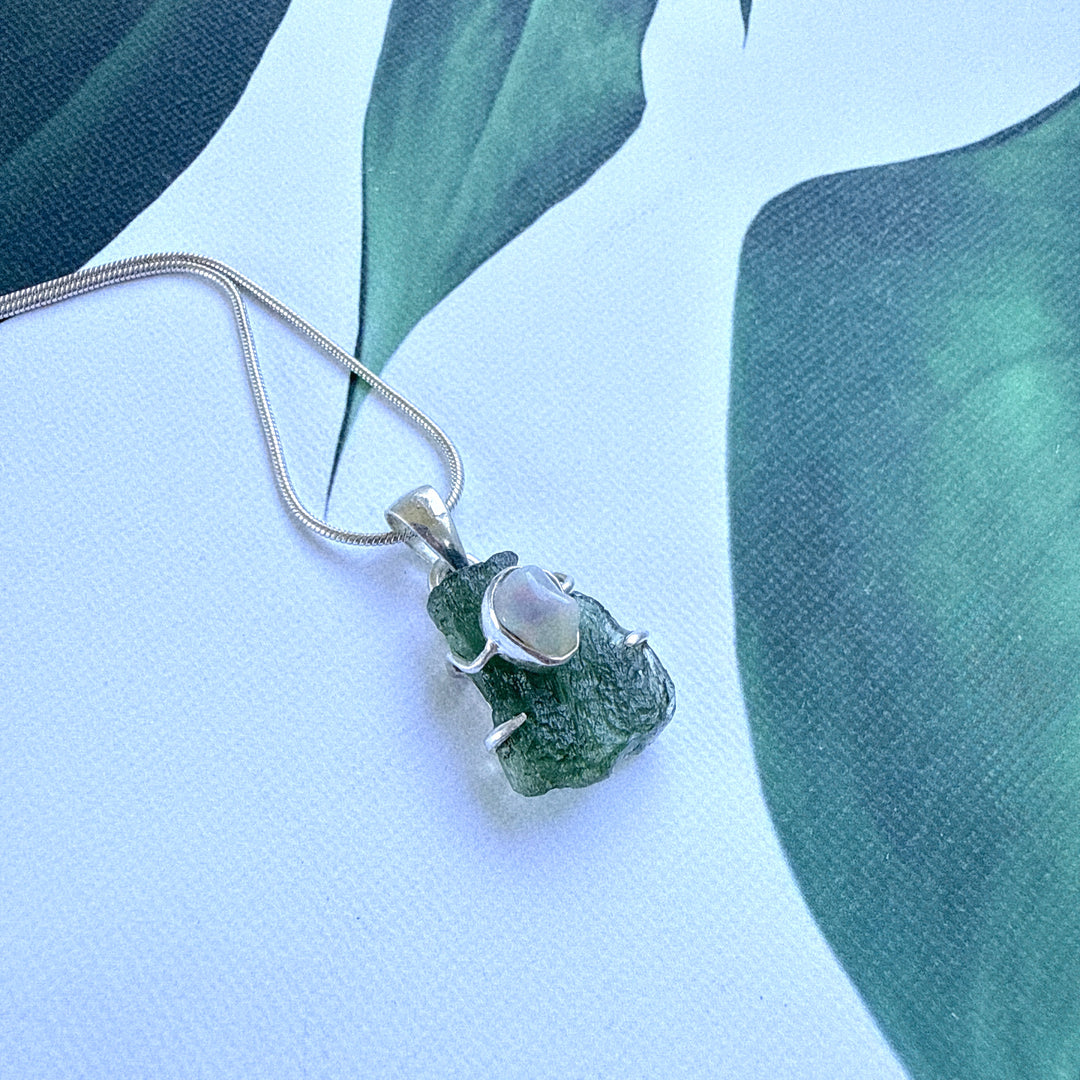 Moldavite & Ethiopian Opal Pendant