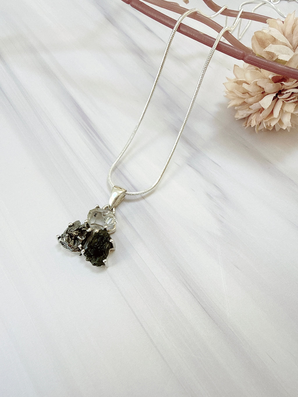 Moldavite, Herkimer Diamond & Campo del Cielo Pendant