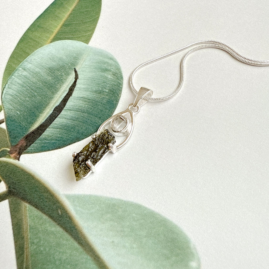Moldavite & Herkimer Pendant