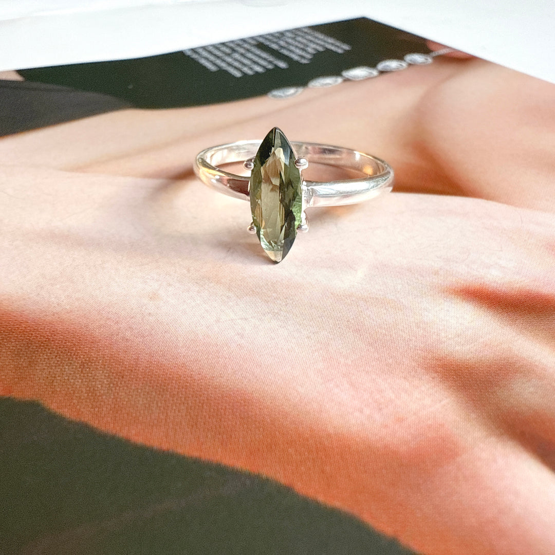 Claw-Set Faceted Moldavite Ring