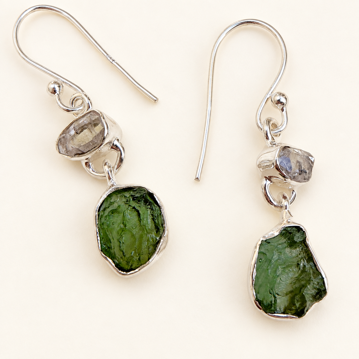 Moldavite, Herkimer Diamond & Campo del Cielo Earrings