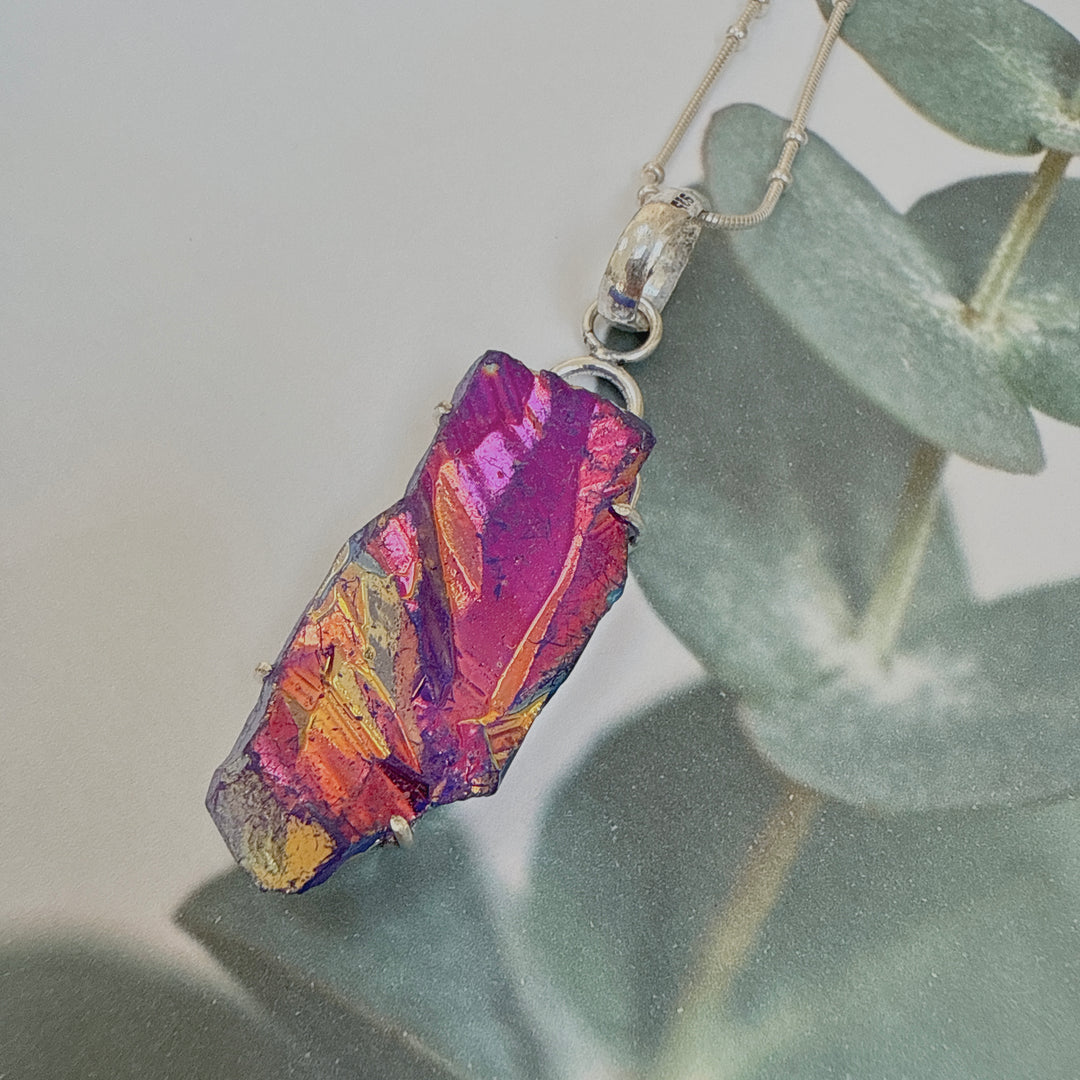 Purple Titanium Aura Quartz Pendant
