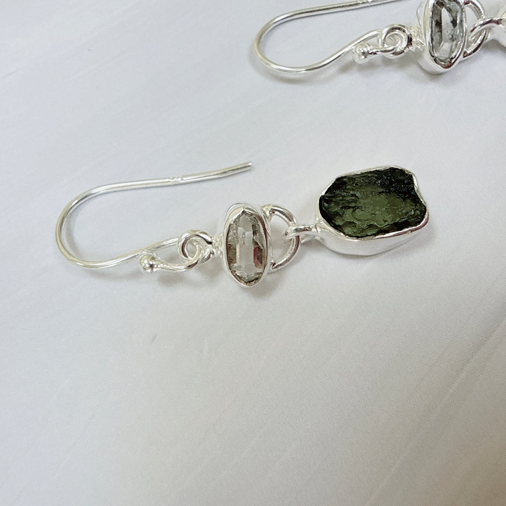 Moldavite & Herkimer Diamond Earrings