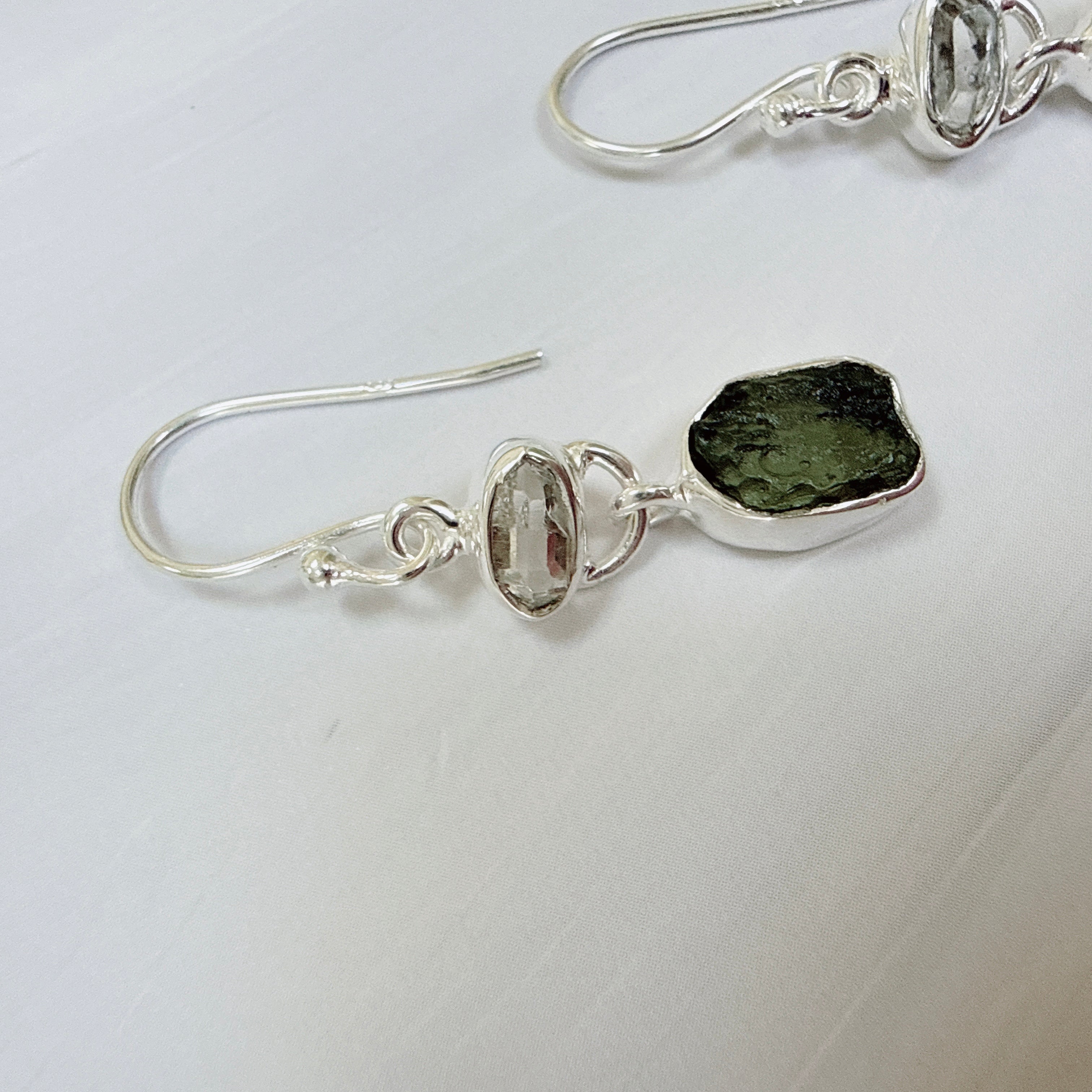Moldavite & Herkimer Diamond Earrings