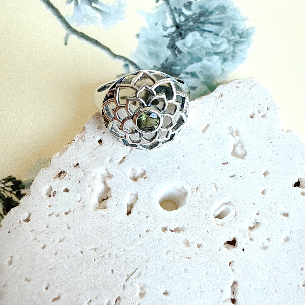 Moldavite Ring Faceted