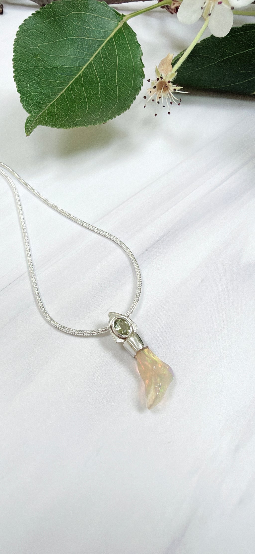 Faceted Moldavite & Ethiopian Opal Pendant
