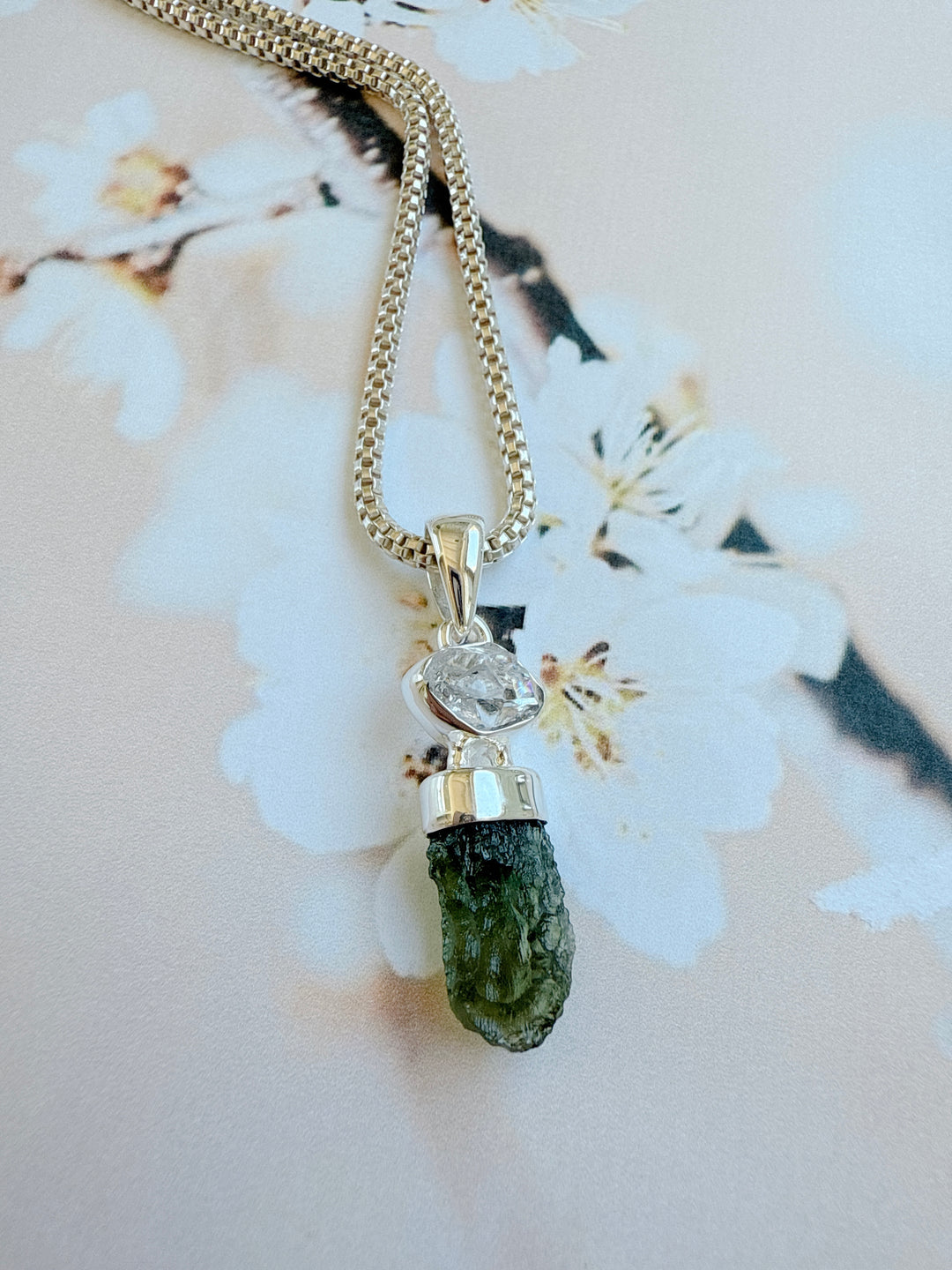 Moldavite & Herkimer Diamond Pendant