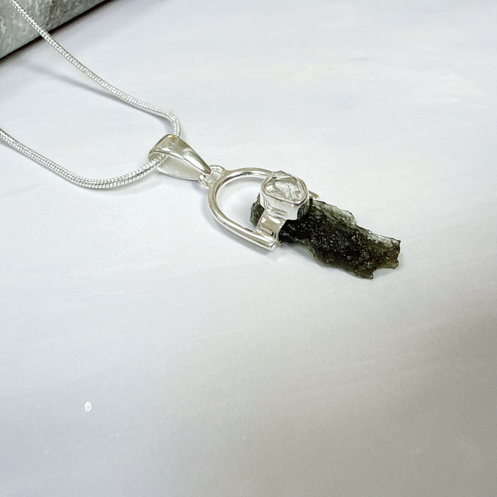 Moldavite with Herkimer Diamond Pendant