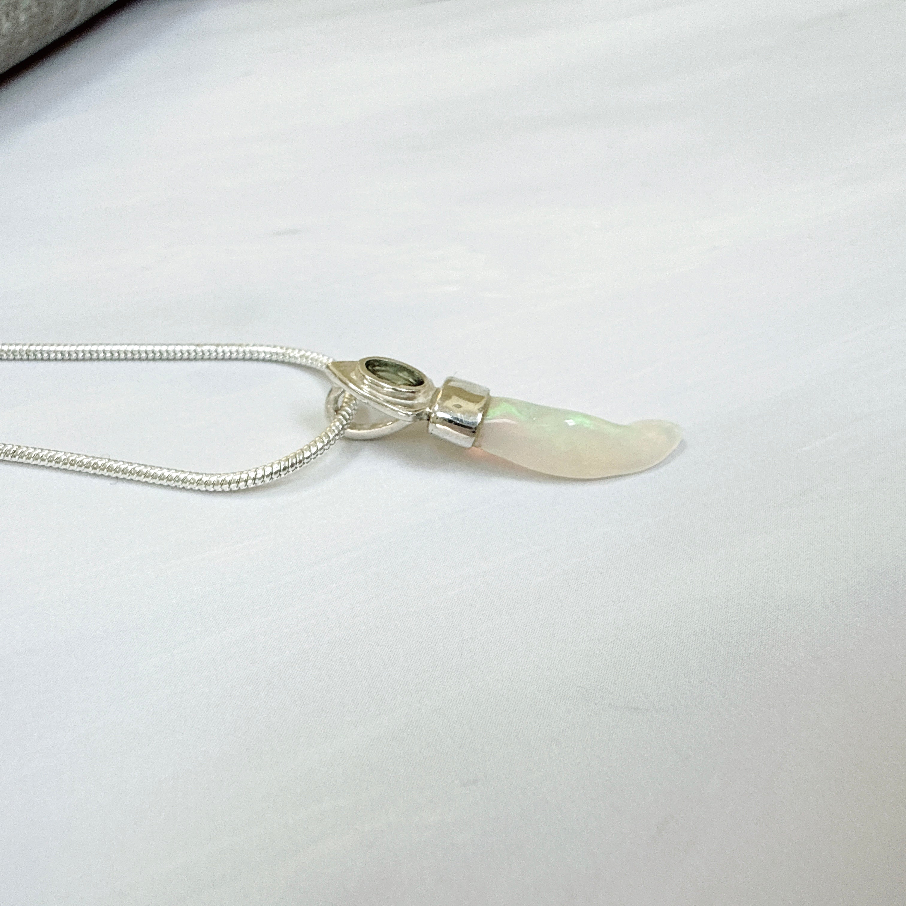 Faceted Moldavite & Ethiopian Opal Pendant
