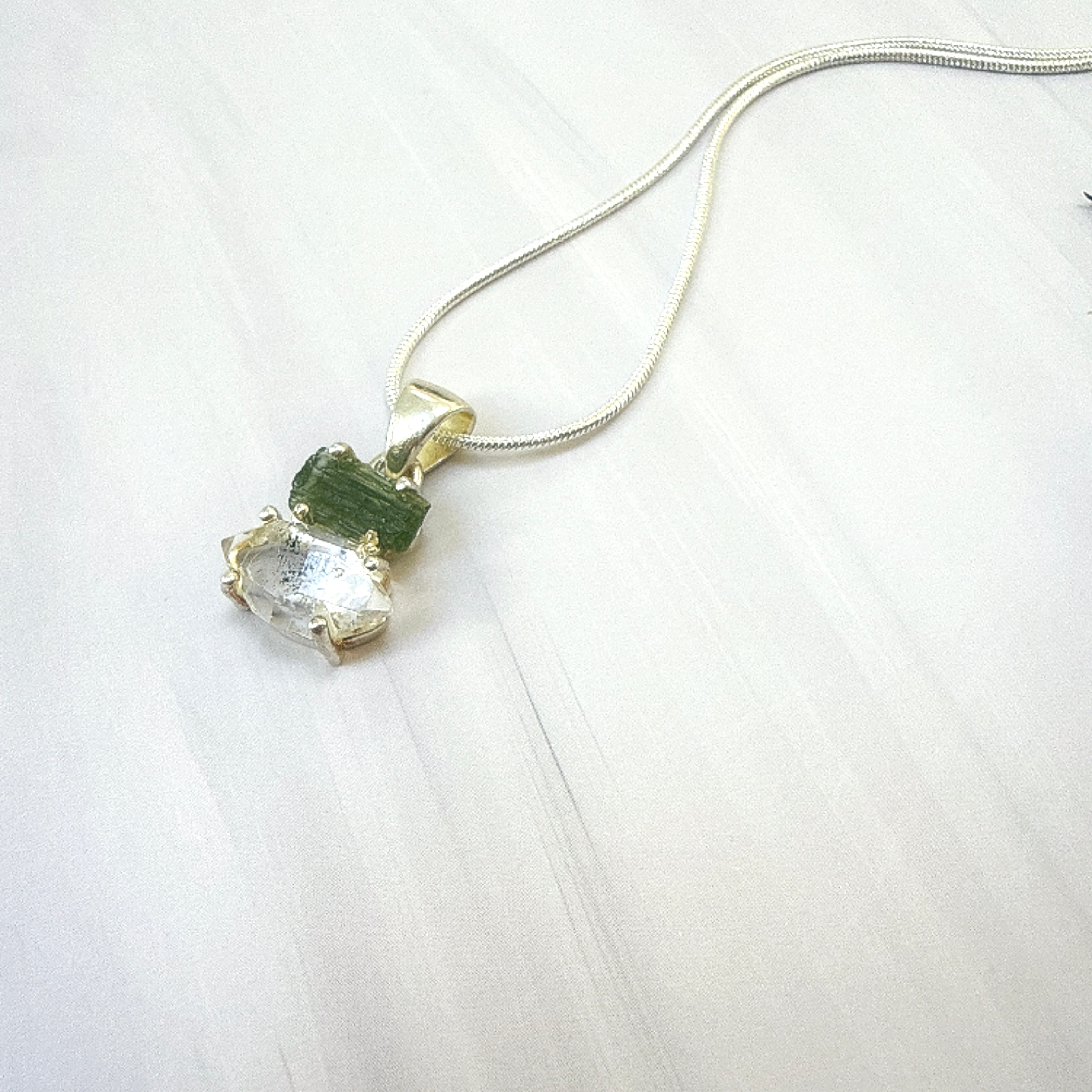 Moldavite with Herkimer Diamond Pendant