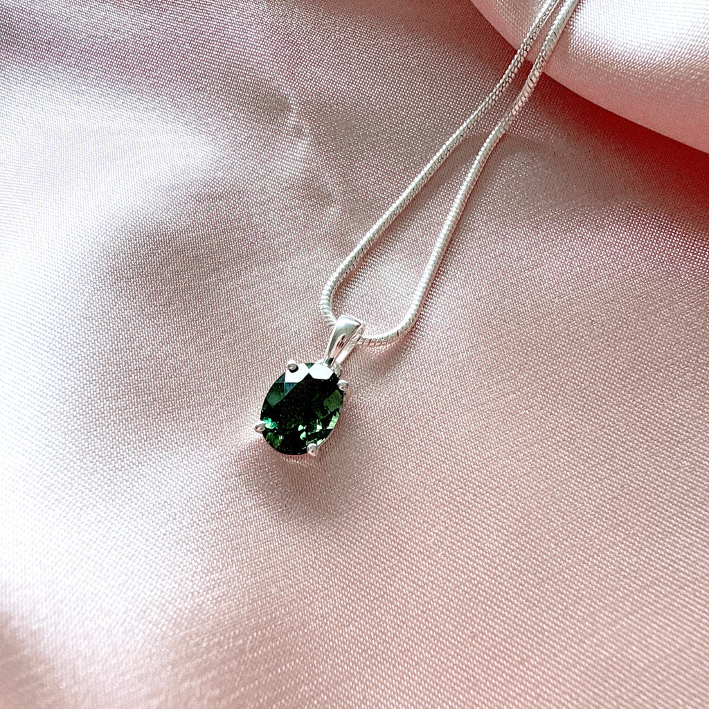 Moldavite Faceted Silver Pendant