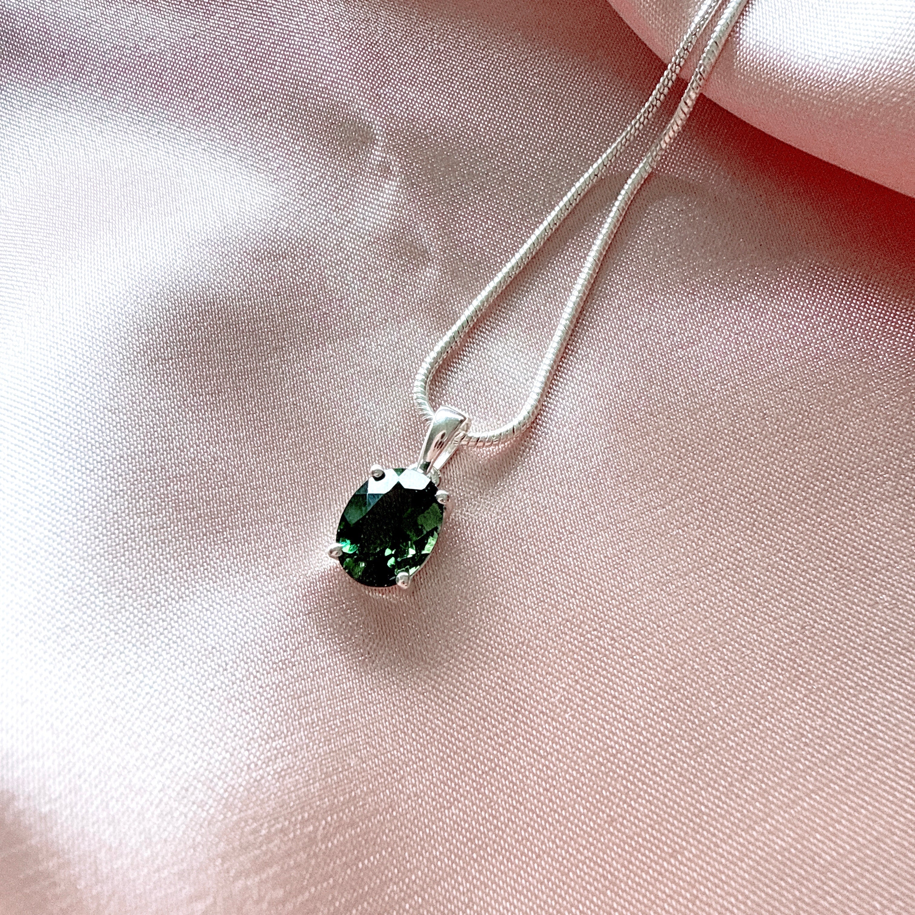 Moldavite Faceted Silver Pendant