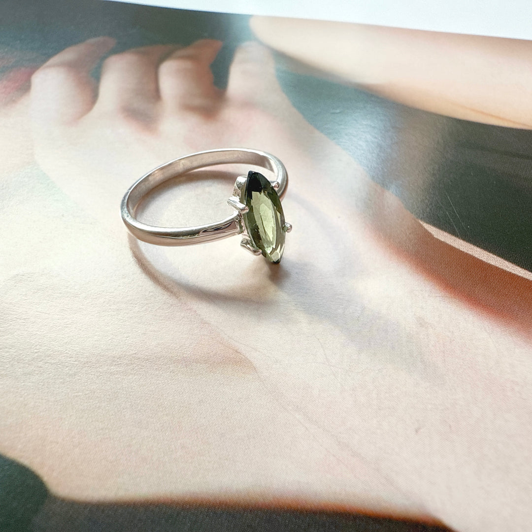 Claw-Set Faceted Moldavite Ring