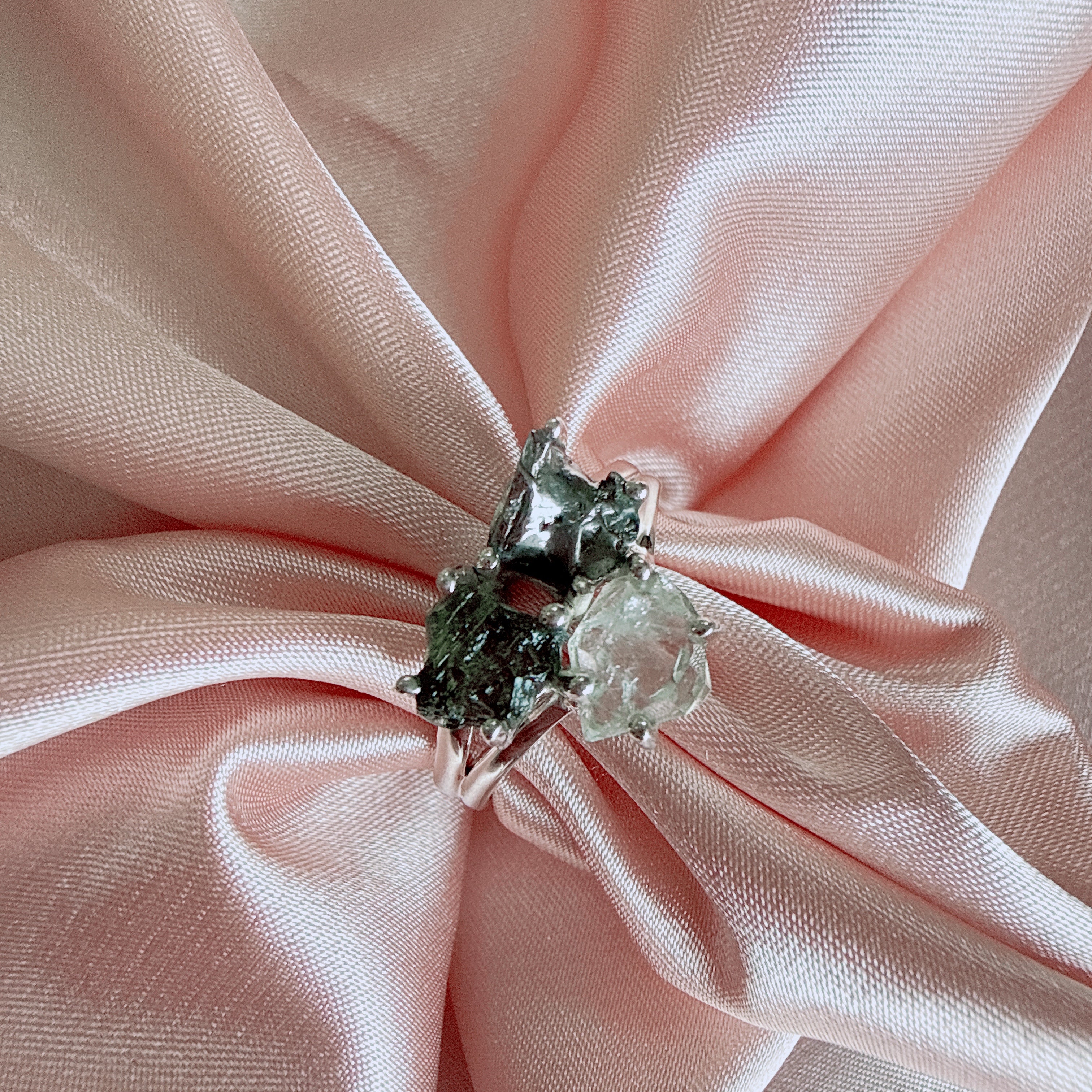 Moldavite, Herkimer Diamond & Meteorite Campo del Cielo Ring