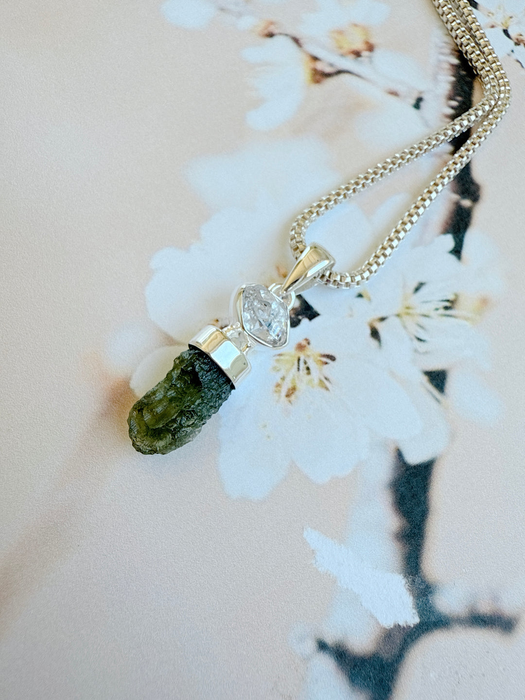Moldavite & Herkimer Diamond Pendant