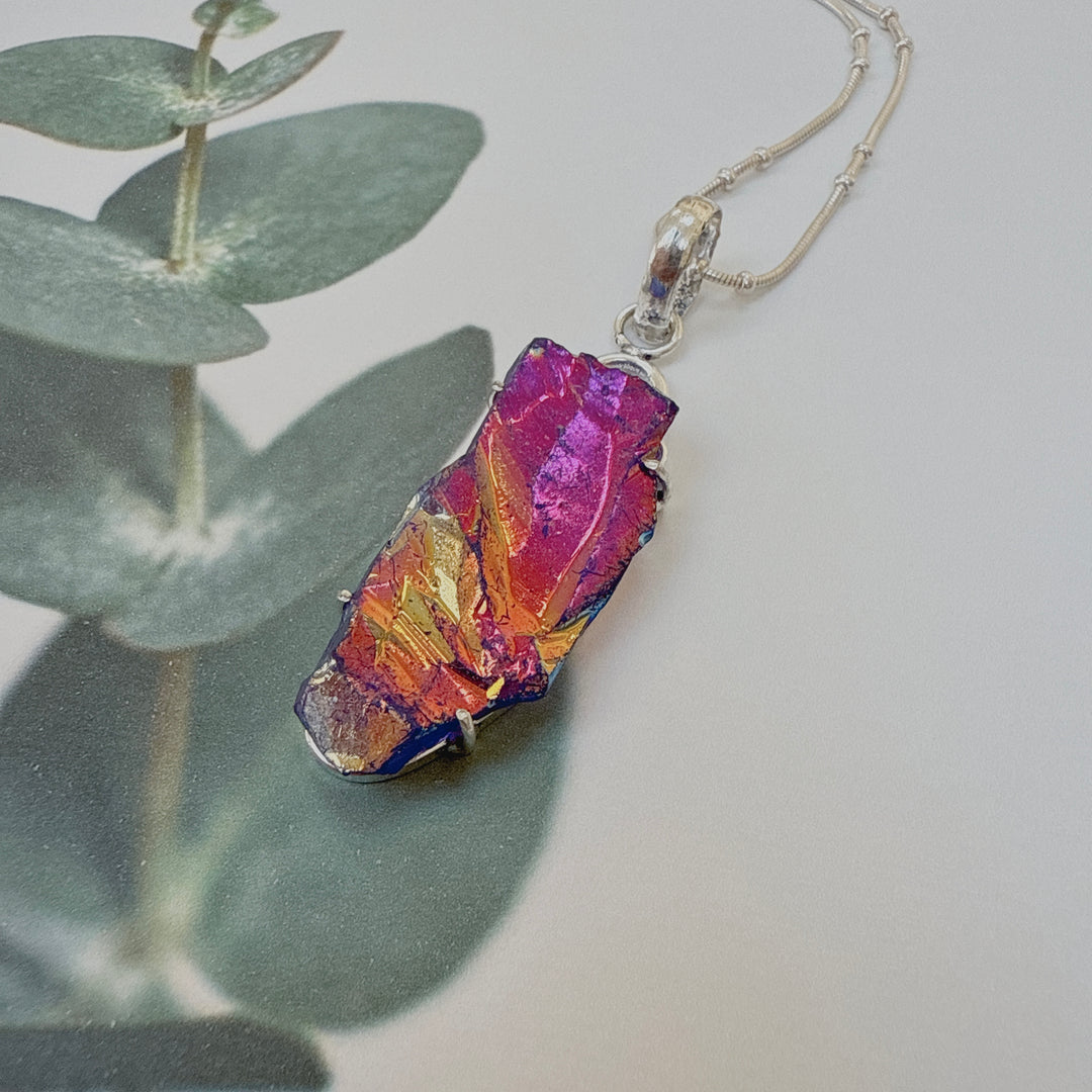 Purple Titanium Aura Quartz Pendant