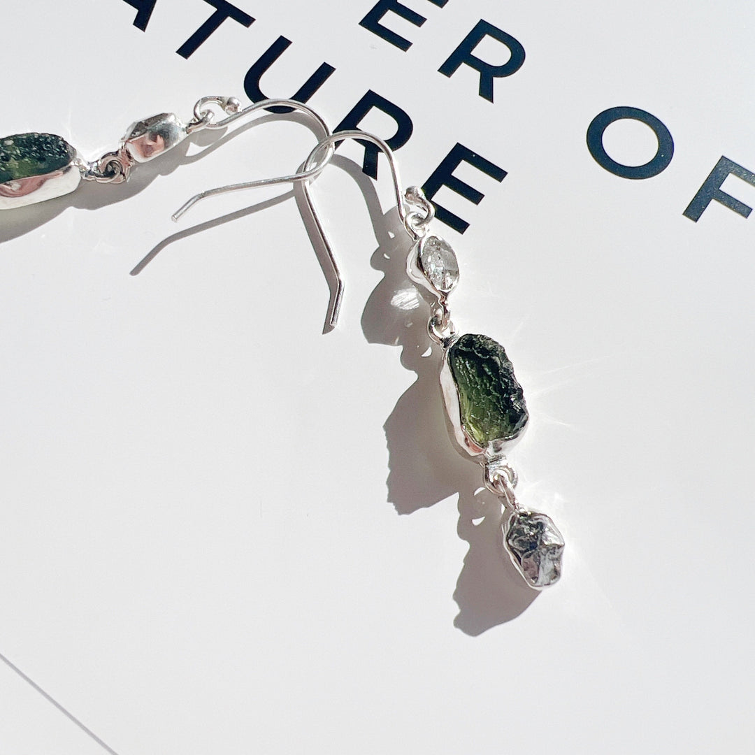 Moldavite, Campo del Cielo & Herkimer Diamond Earrings