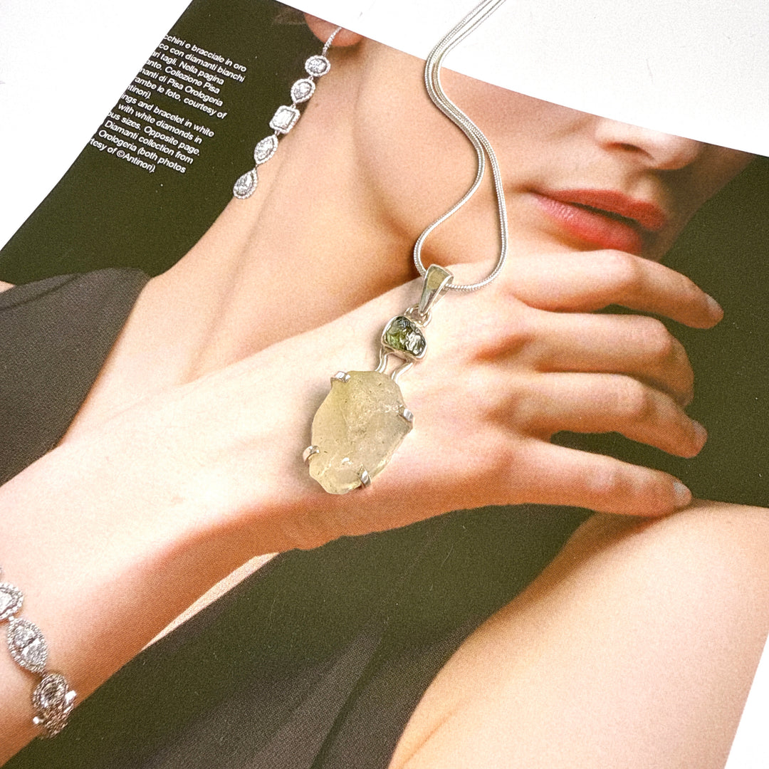Moldavite and Libyan Desert Pendant