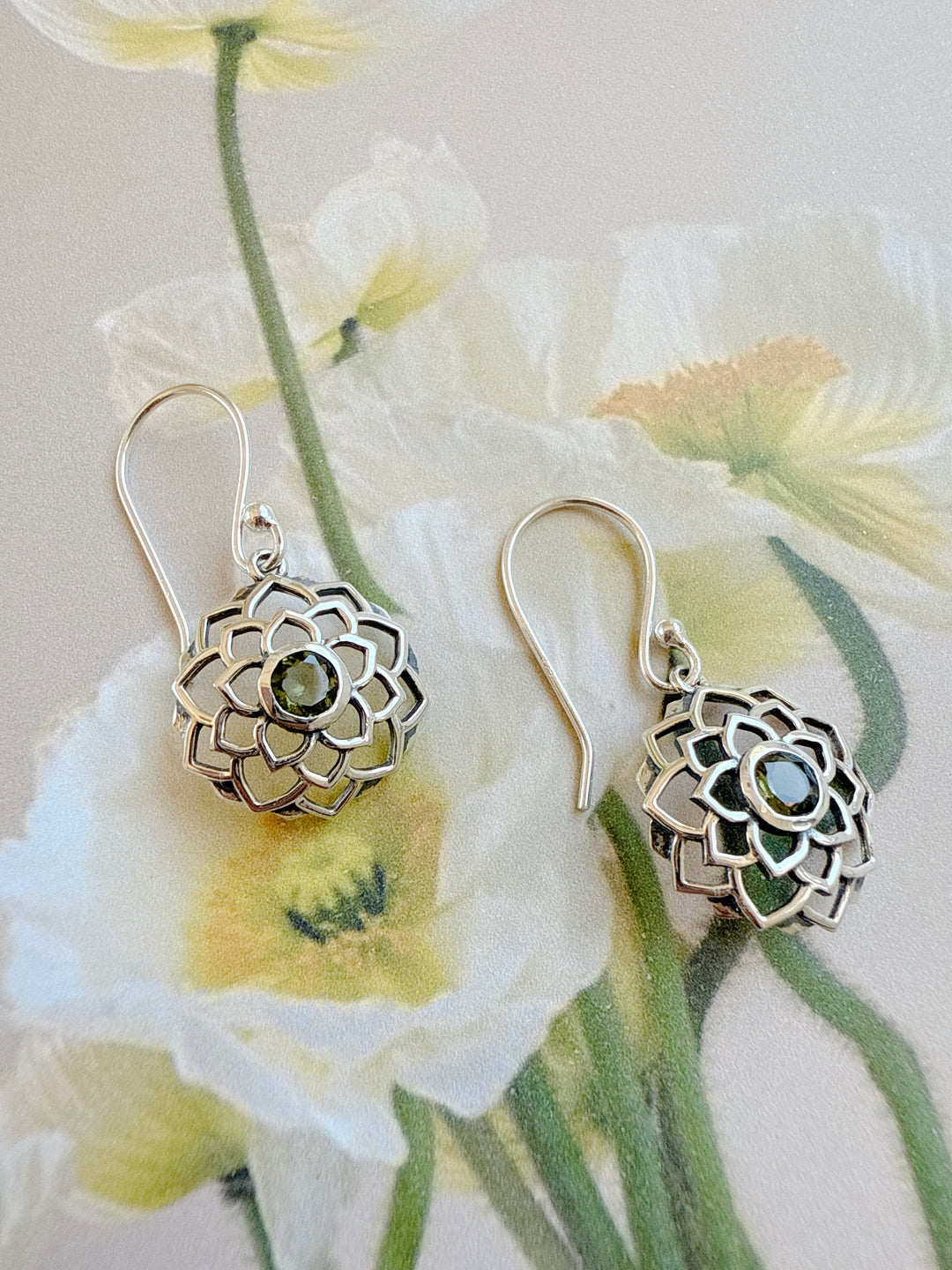 Round - Moldavite Faceted Earrings