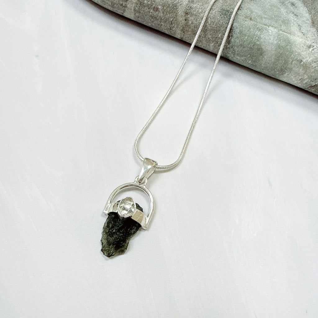 Moldavite with Herkimer Diamond Pendant