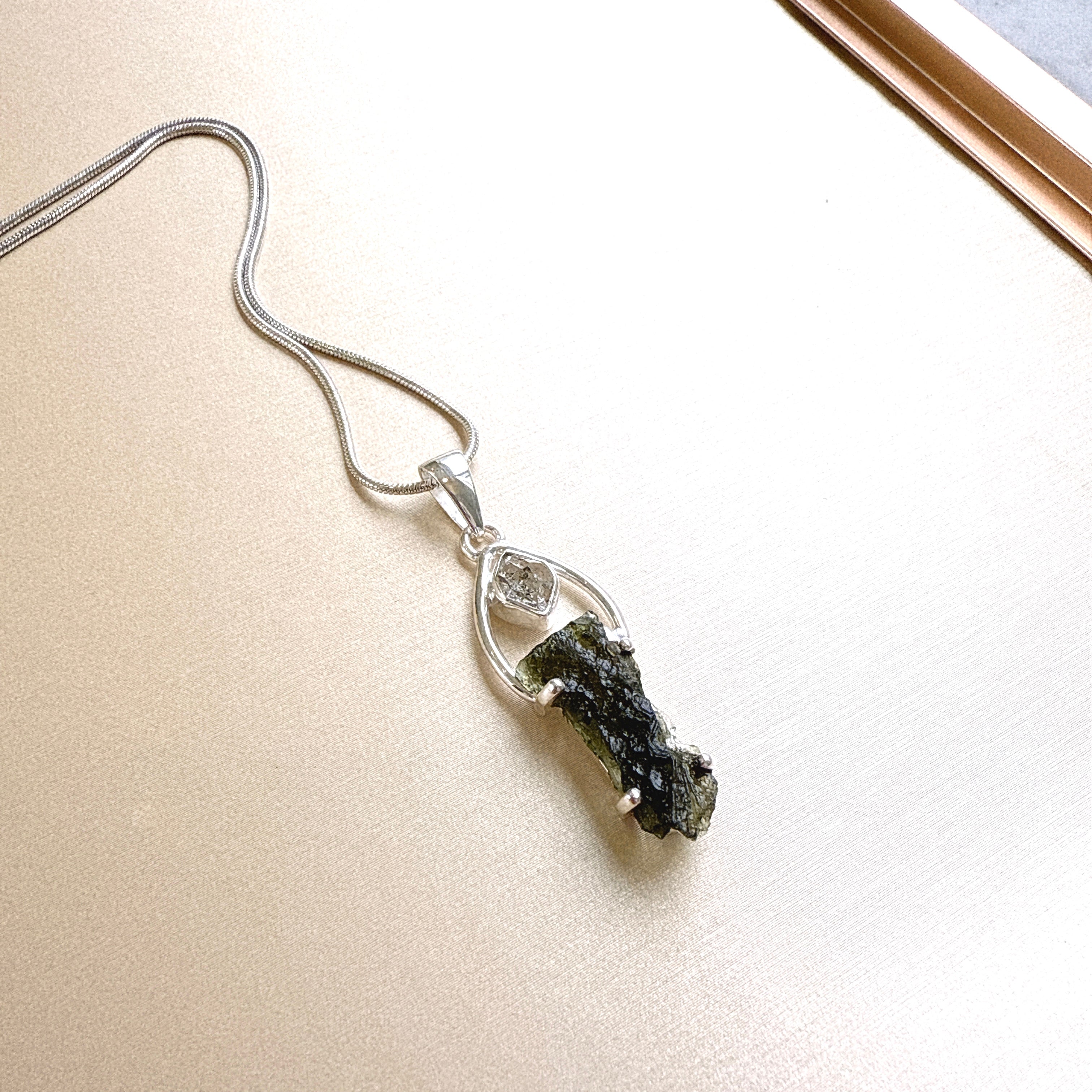 Moldavite & Herkimer Pendant