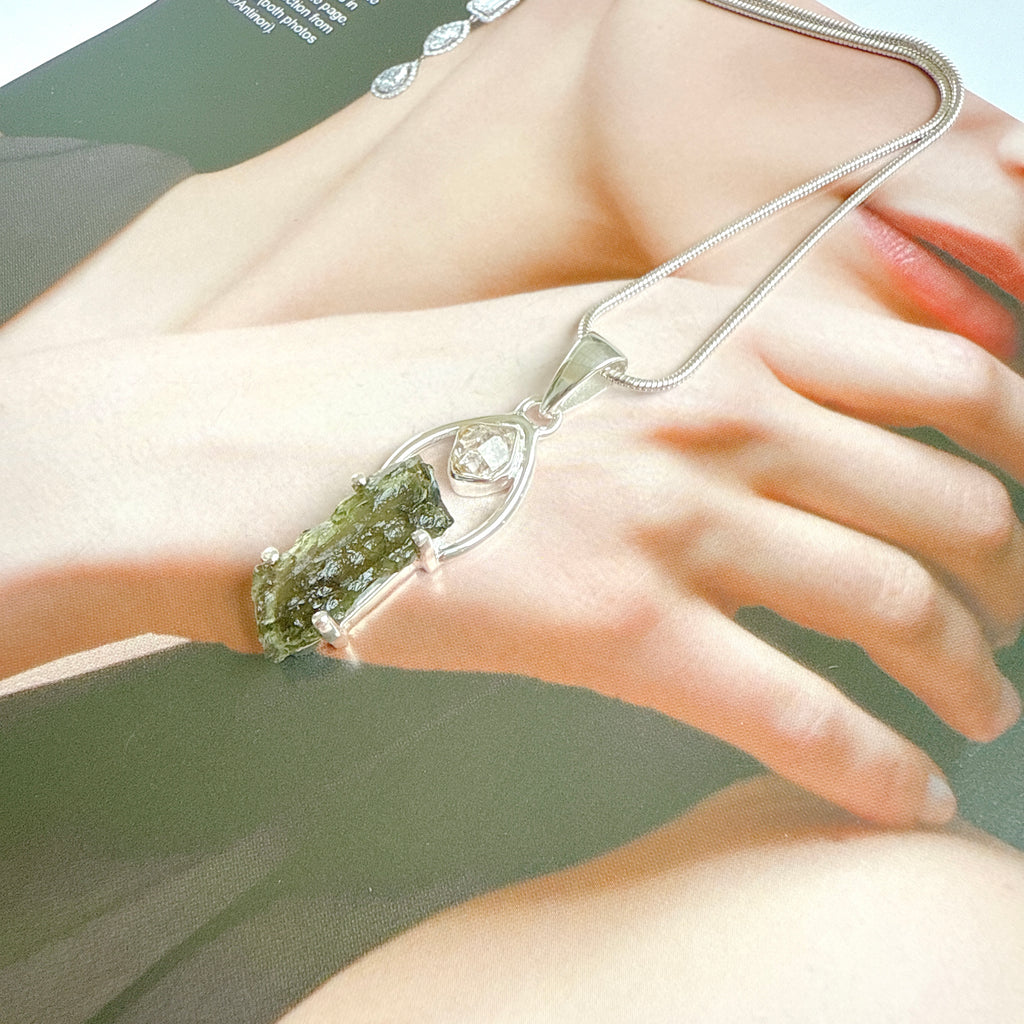 Moldavite & Herkimer Pendant