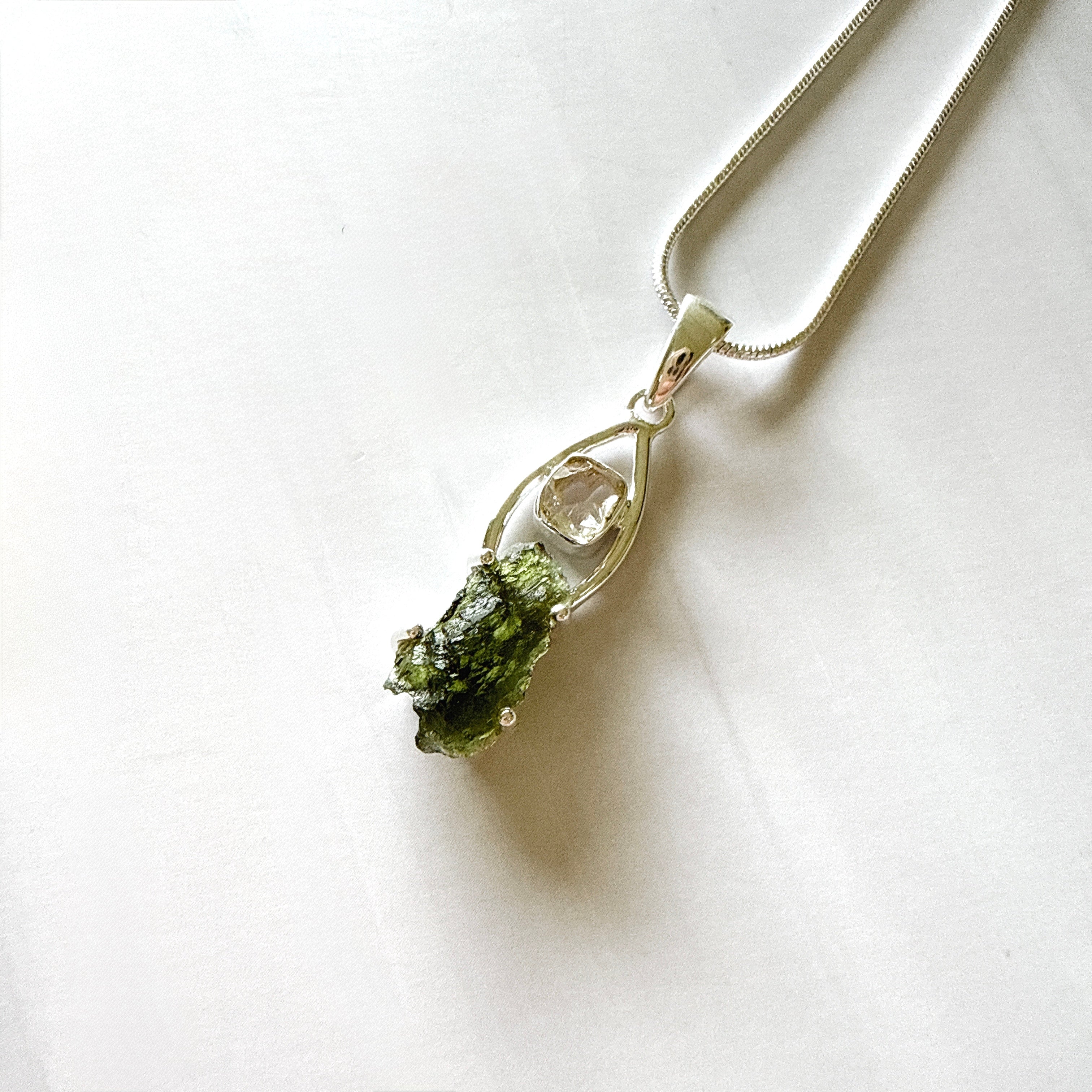 Moldavite & Herkimer Diamond Pendant