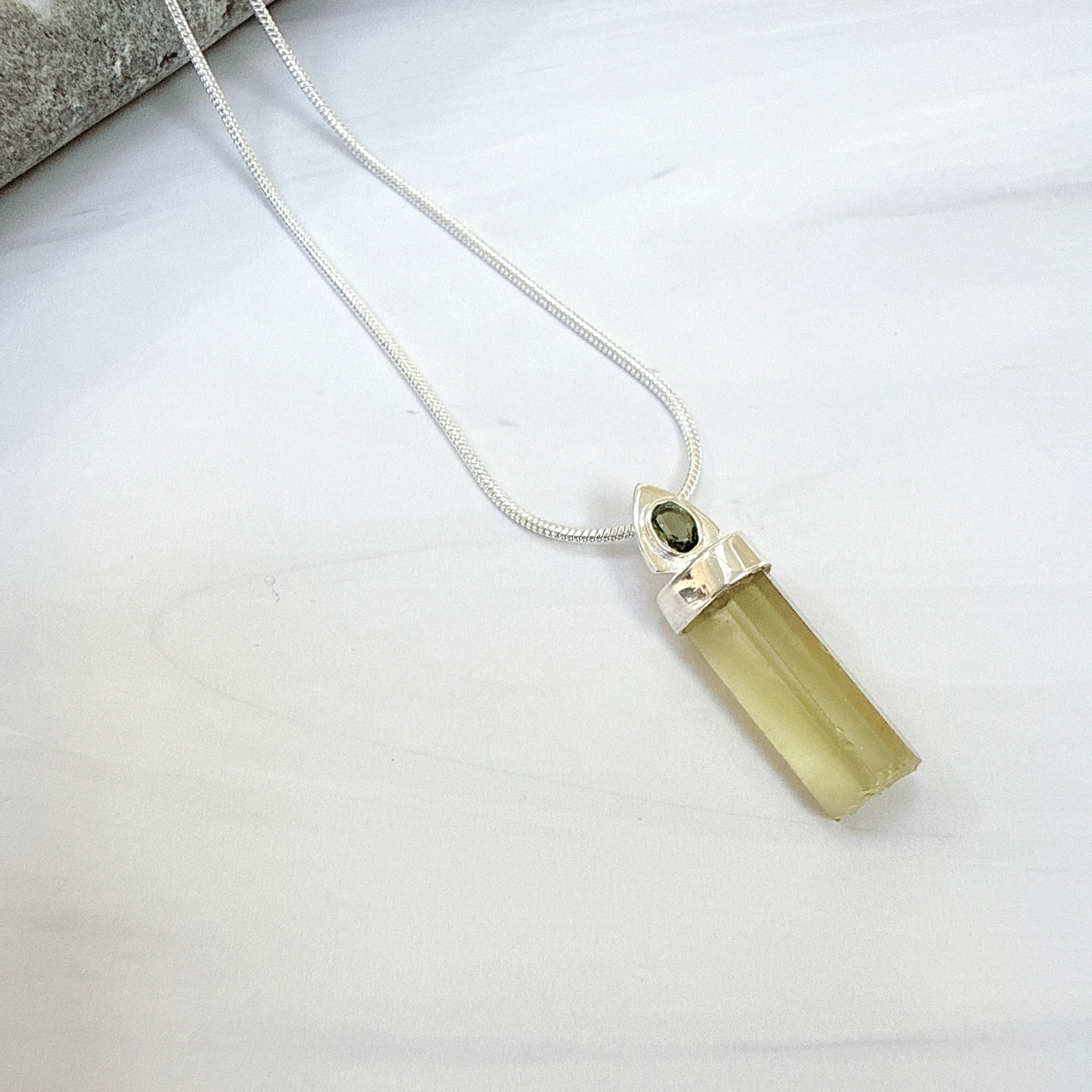 Designer – Lemon Topaz & Moldavite Pendant