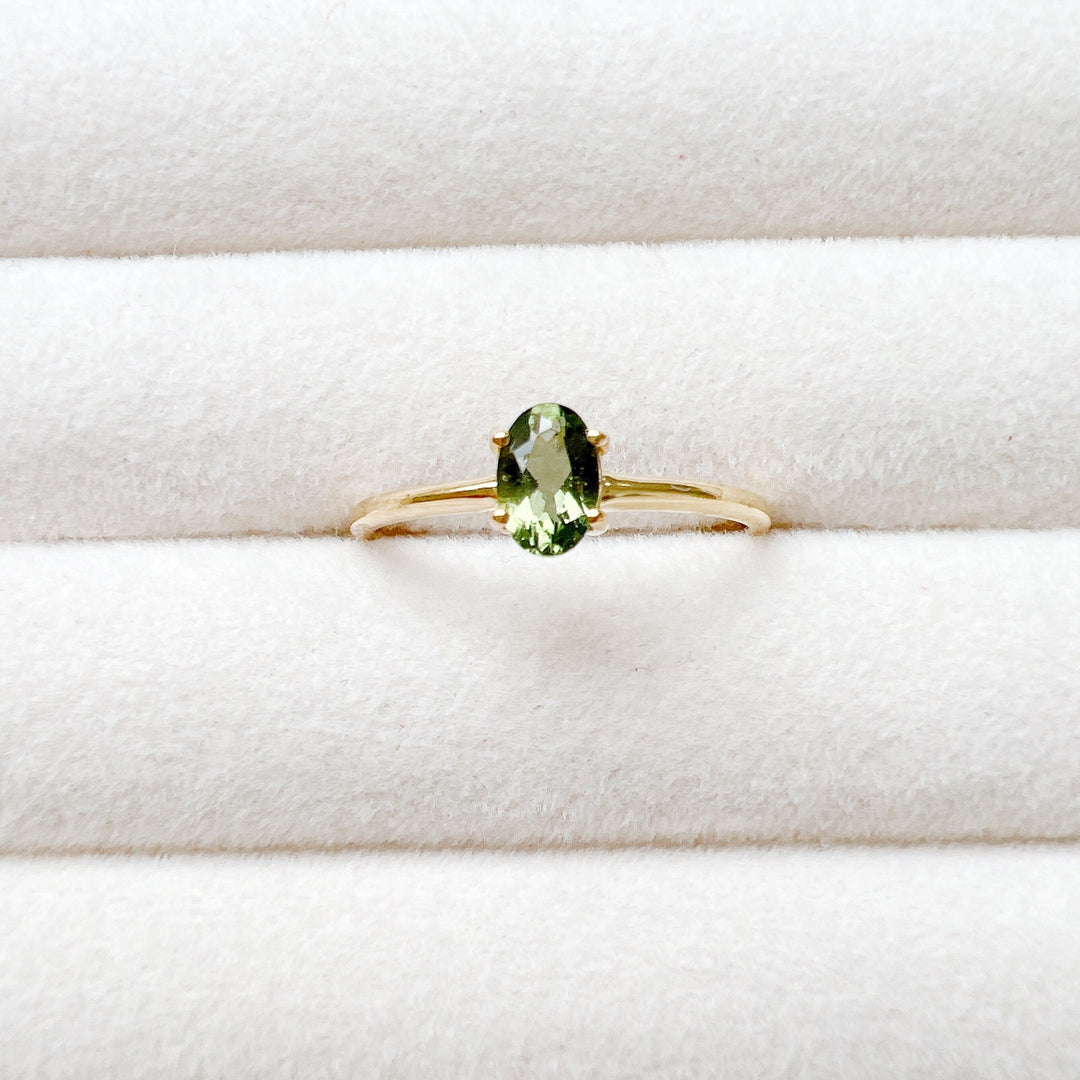 MOLDAVITE FACETED GOLD RING