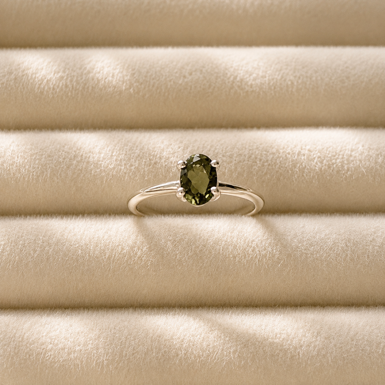Faceted Moldavite Ring