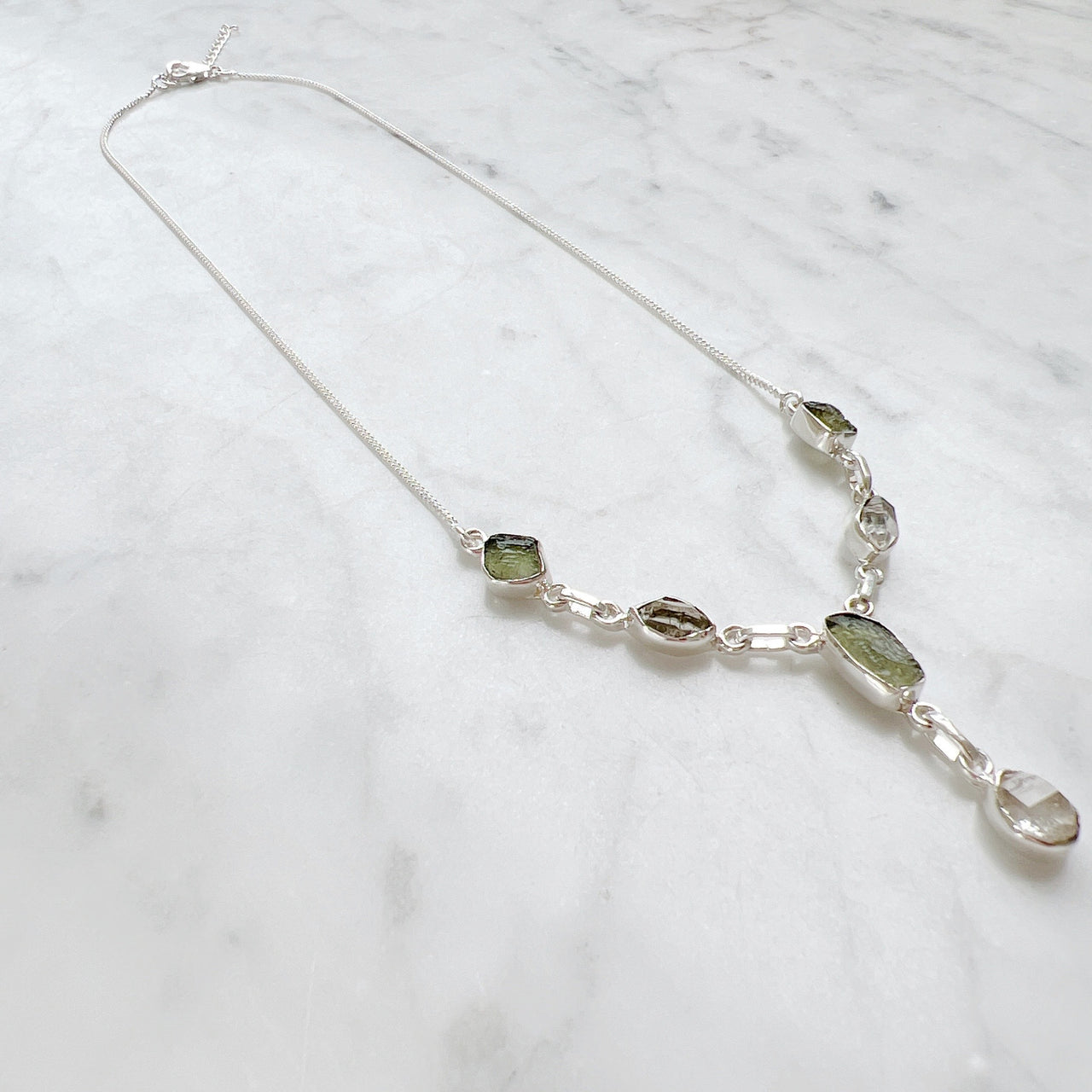 Moldavite & Herkemier Diamond Necklace