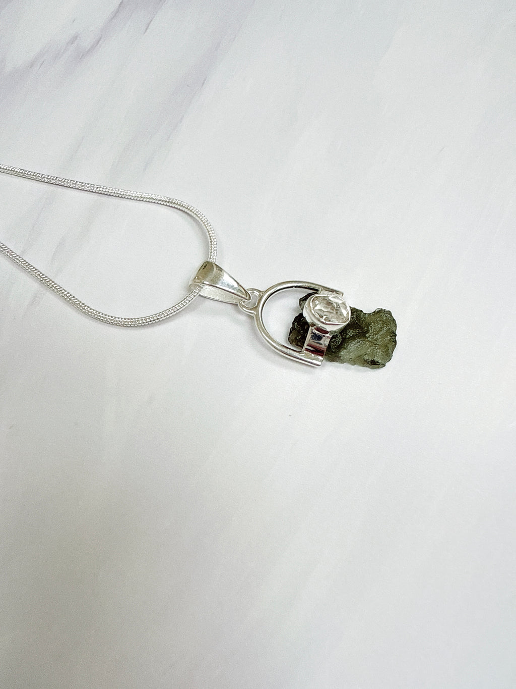 Moldavite with Herkimer Diamond Pendant
