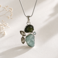 Moldavite, Aquamarine Rough, Herkimer Diamond & Blue Topaz Pendant
