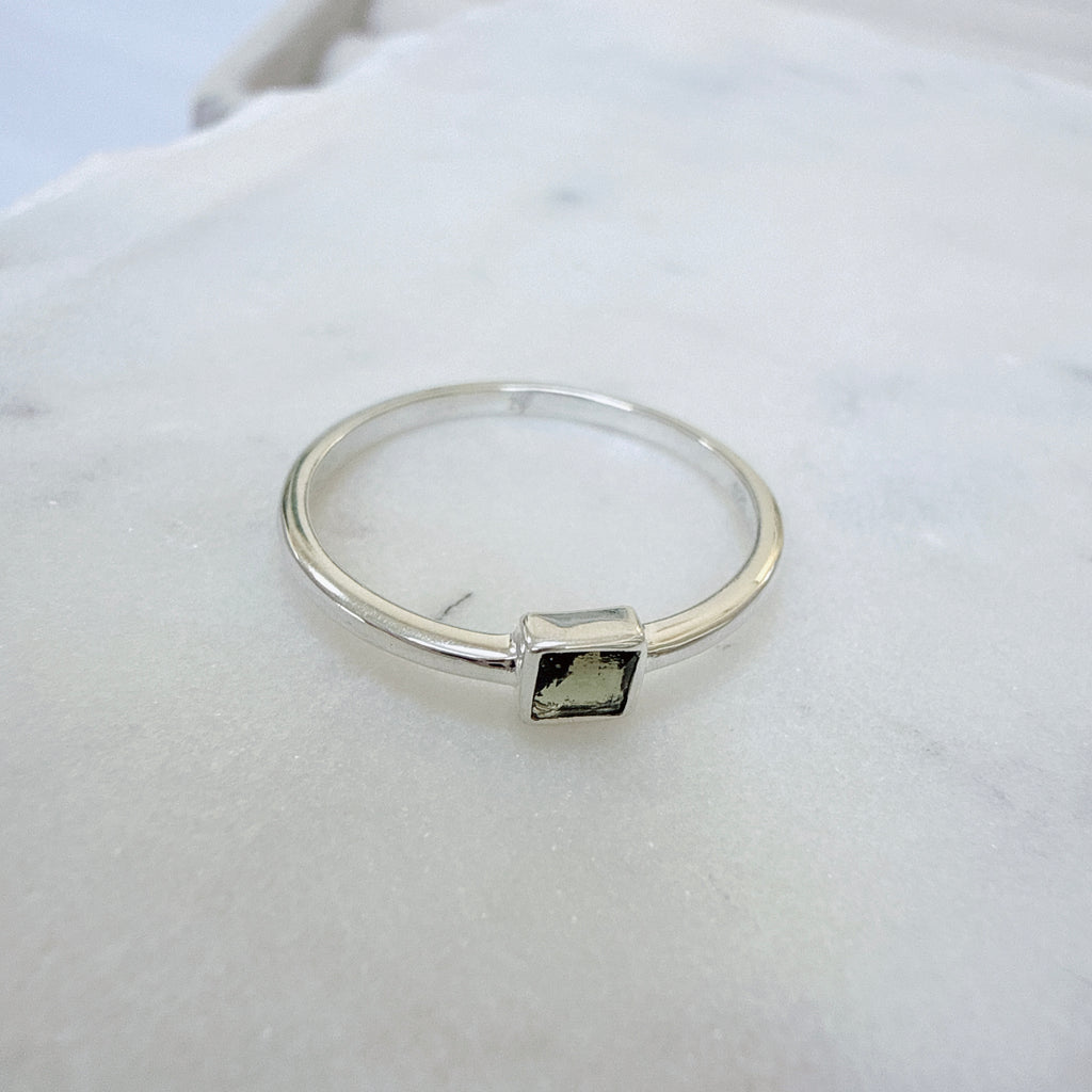 Faceted Moldavite Ring