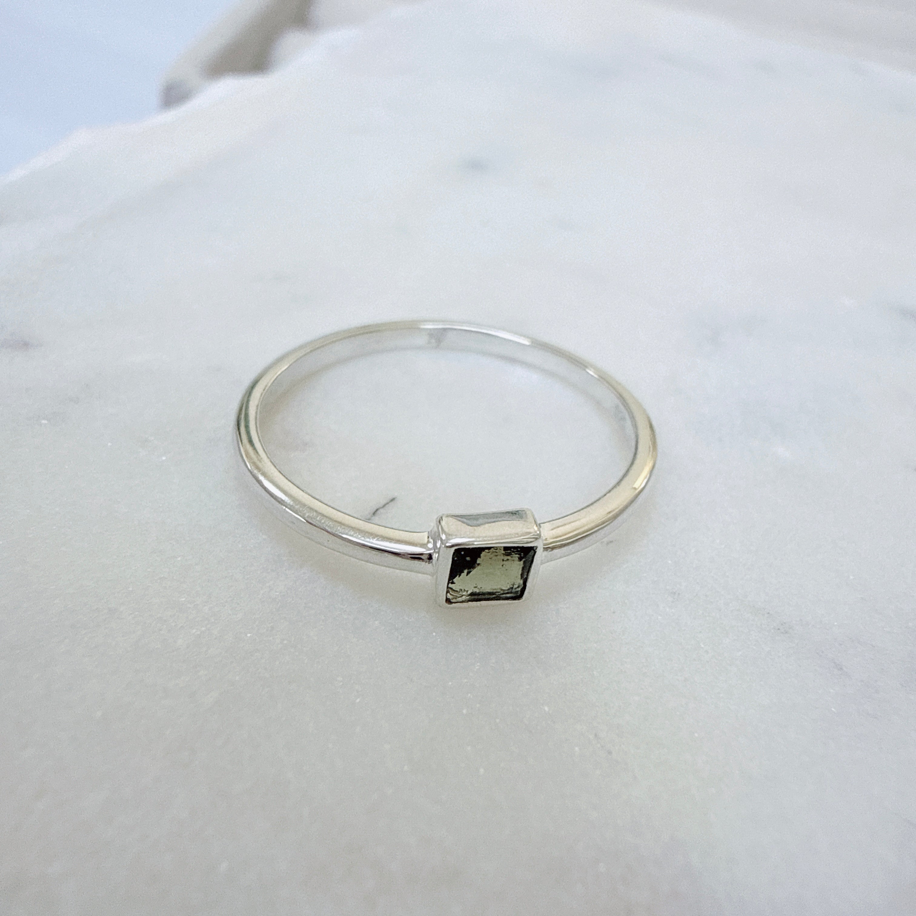 Faceted Moldavite Ring
