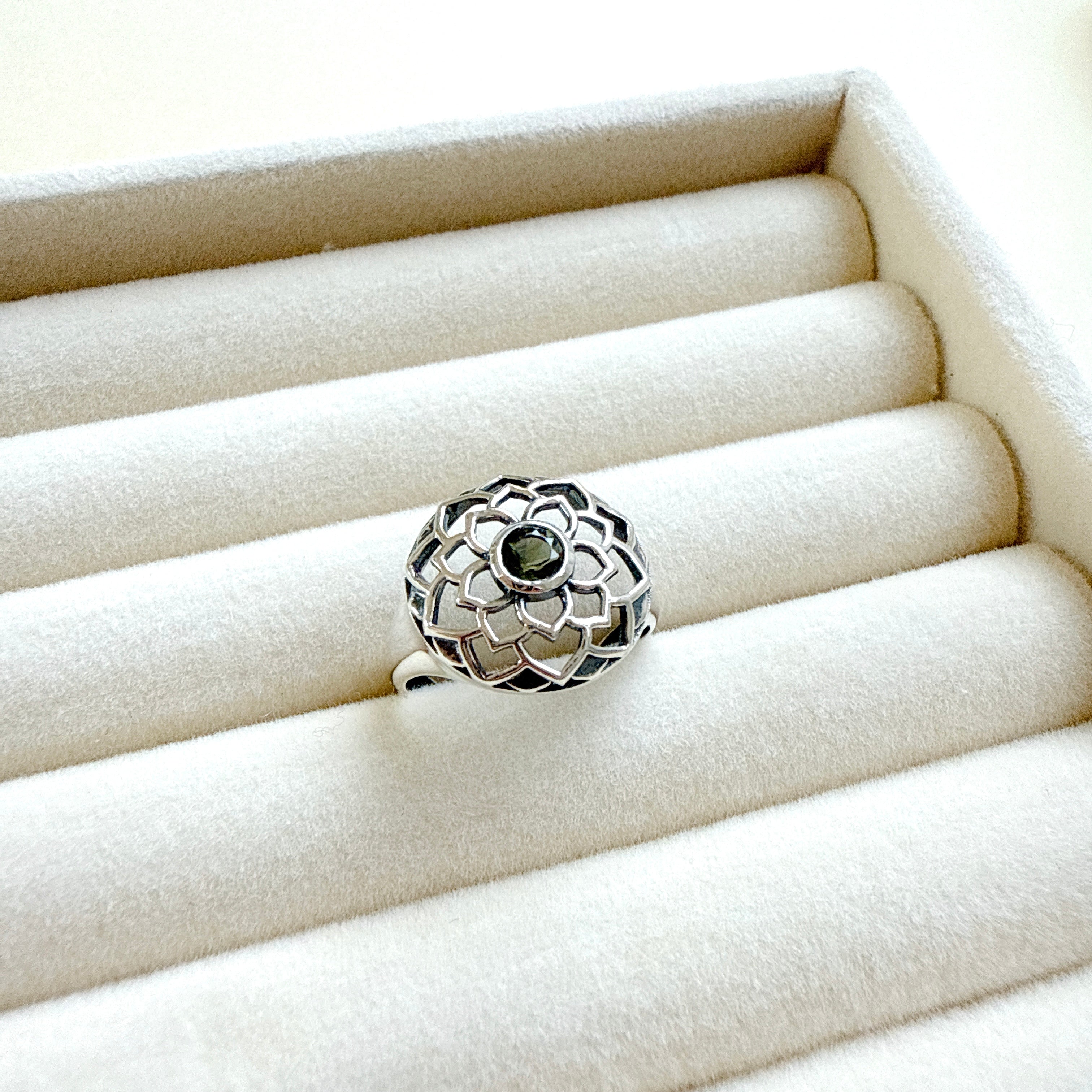 Moldavite Ring Faceted