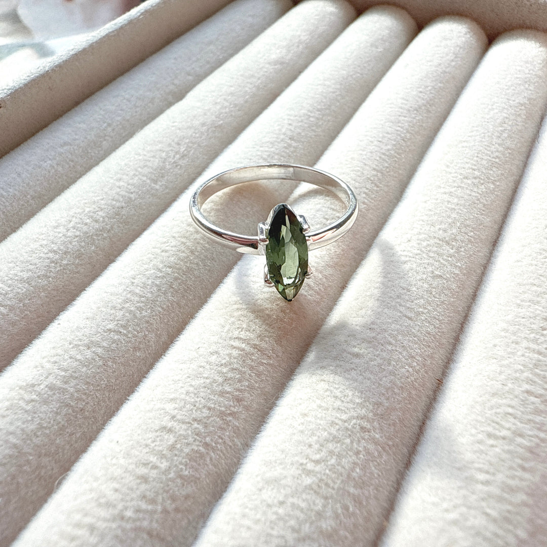 Claw-Set Faceted Moldavite Ring