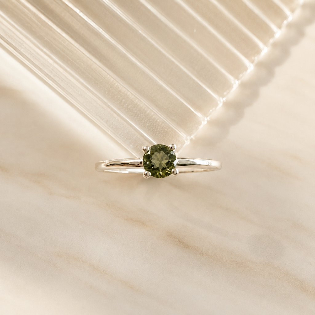 Faceted Moldavite Ring