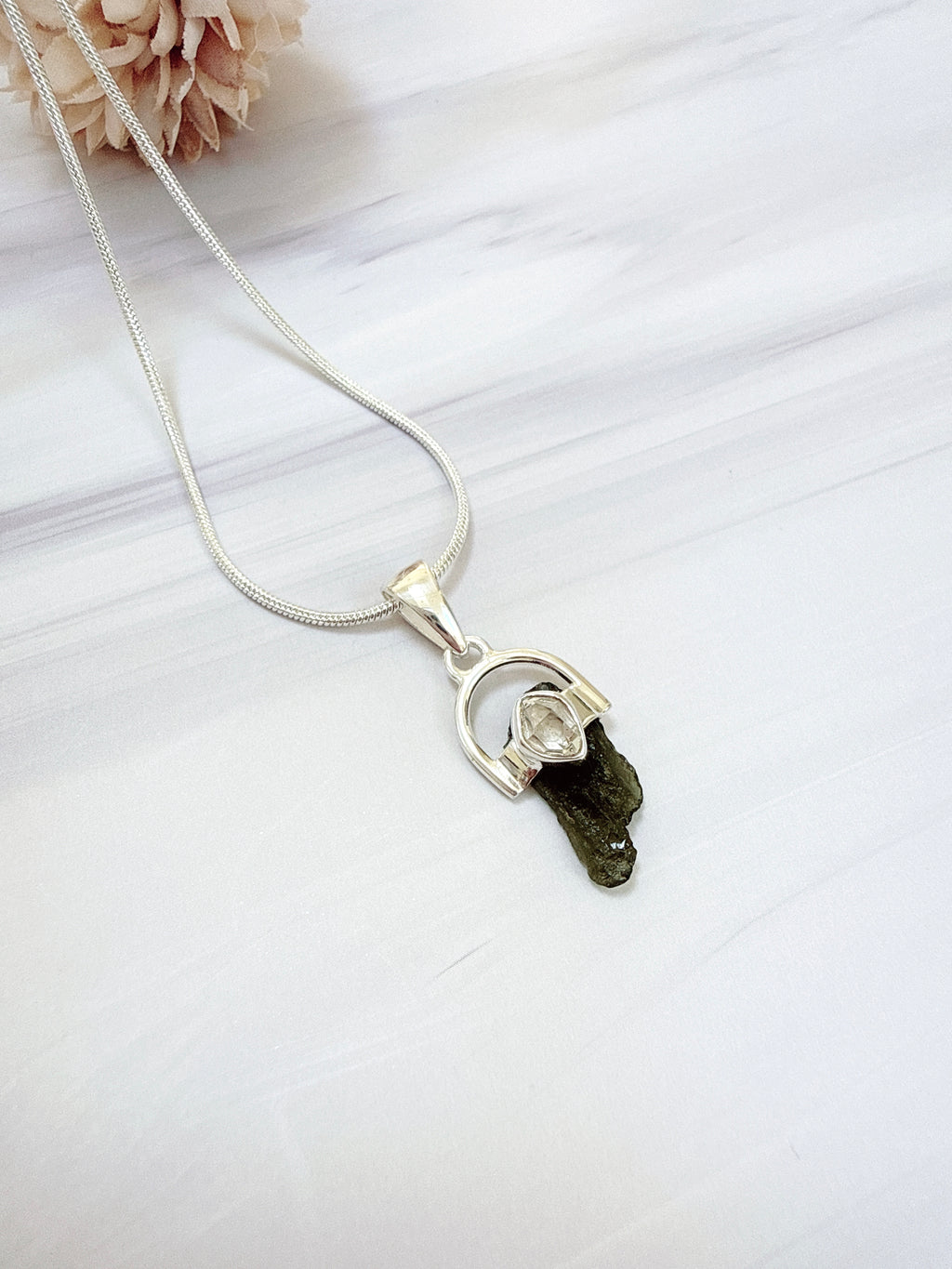 Moldavite with Herkimer Diamond Pendant
